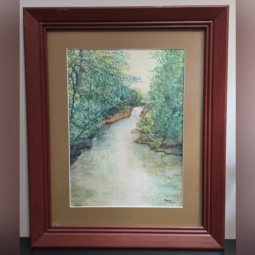 J Kahler Waterscape Signed Original Framed Painting Vintage 16.5" L x 13.5" W